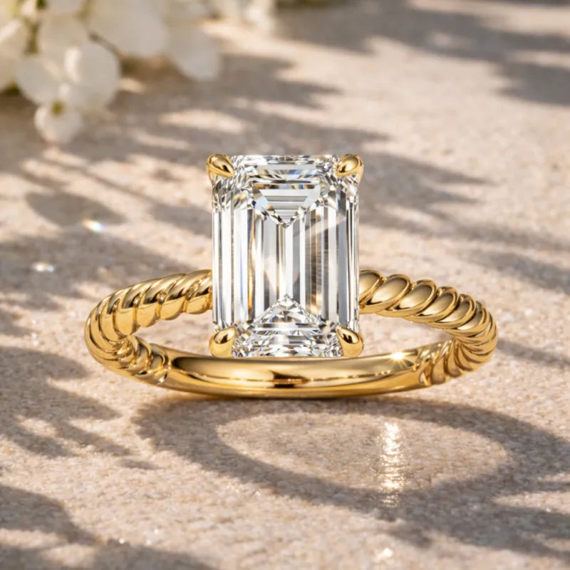 Emerald Diamond Solitaire Engagement Ring