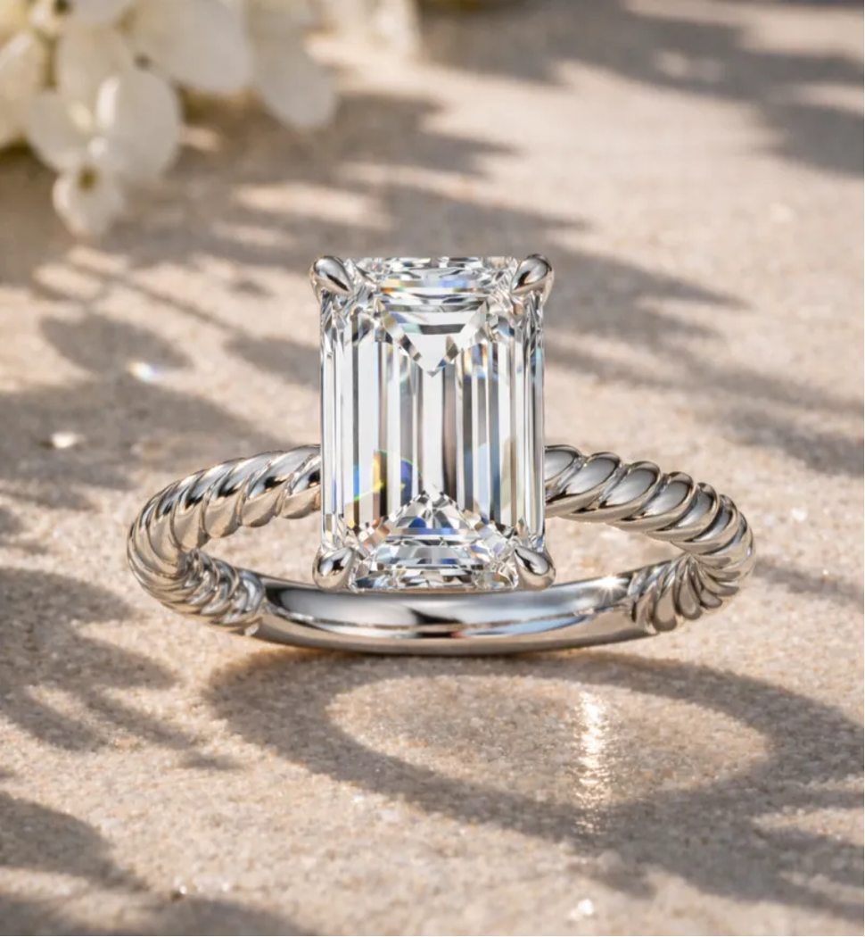 Emerald Diamond Solitaire Engagement Ring