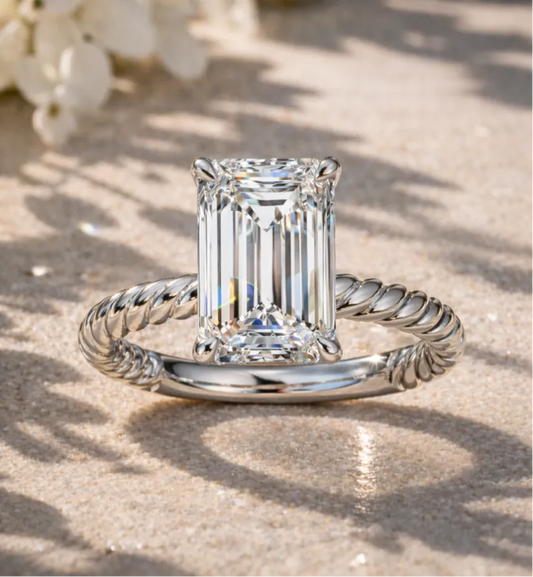 Emerald Diamond Solitaire Engagement Ring