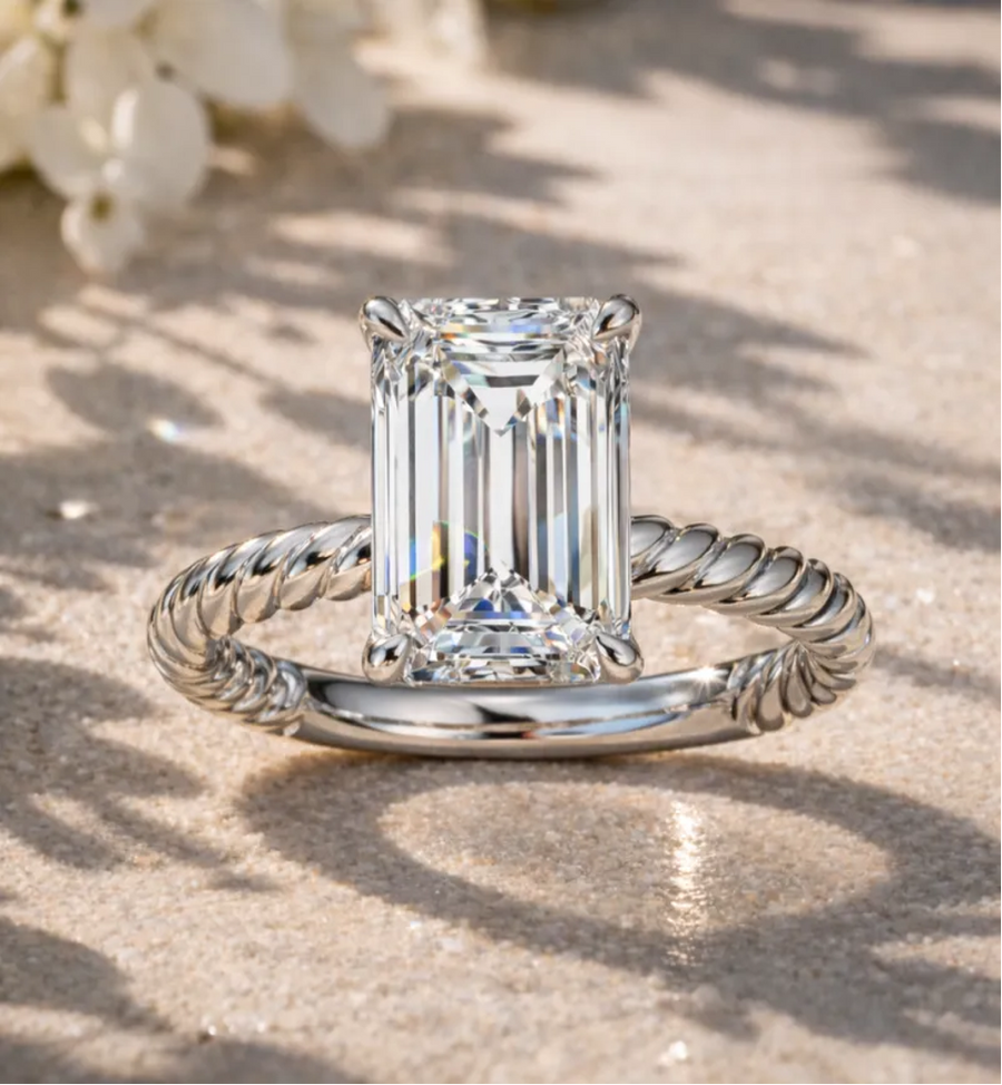 Emerald Diamond Solitaire Engagement Ring